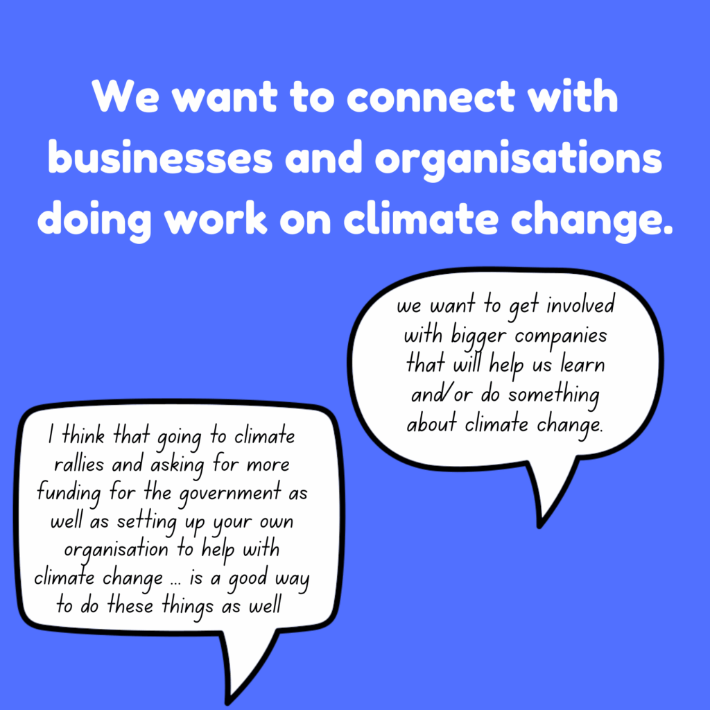 We want to connect with businesses and organisations doing work on climate change.